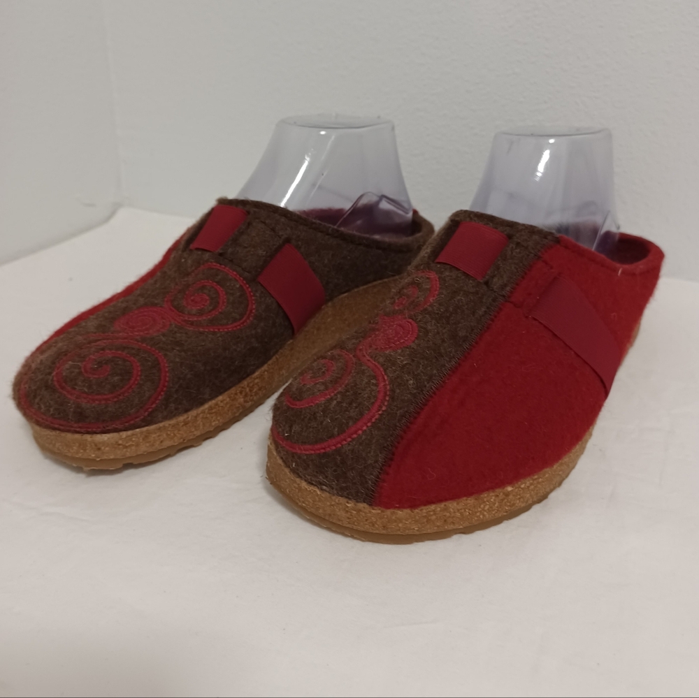 Haflinger Magic Swirl Brown Red Wool Clogs Slippers Women's Size 38